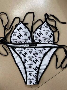 CHANEL Black & White Logo Triangle Bikini Set